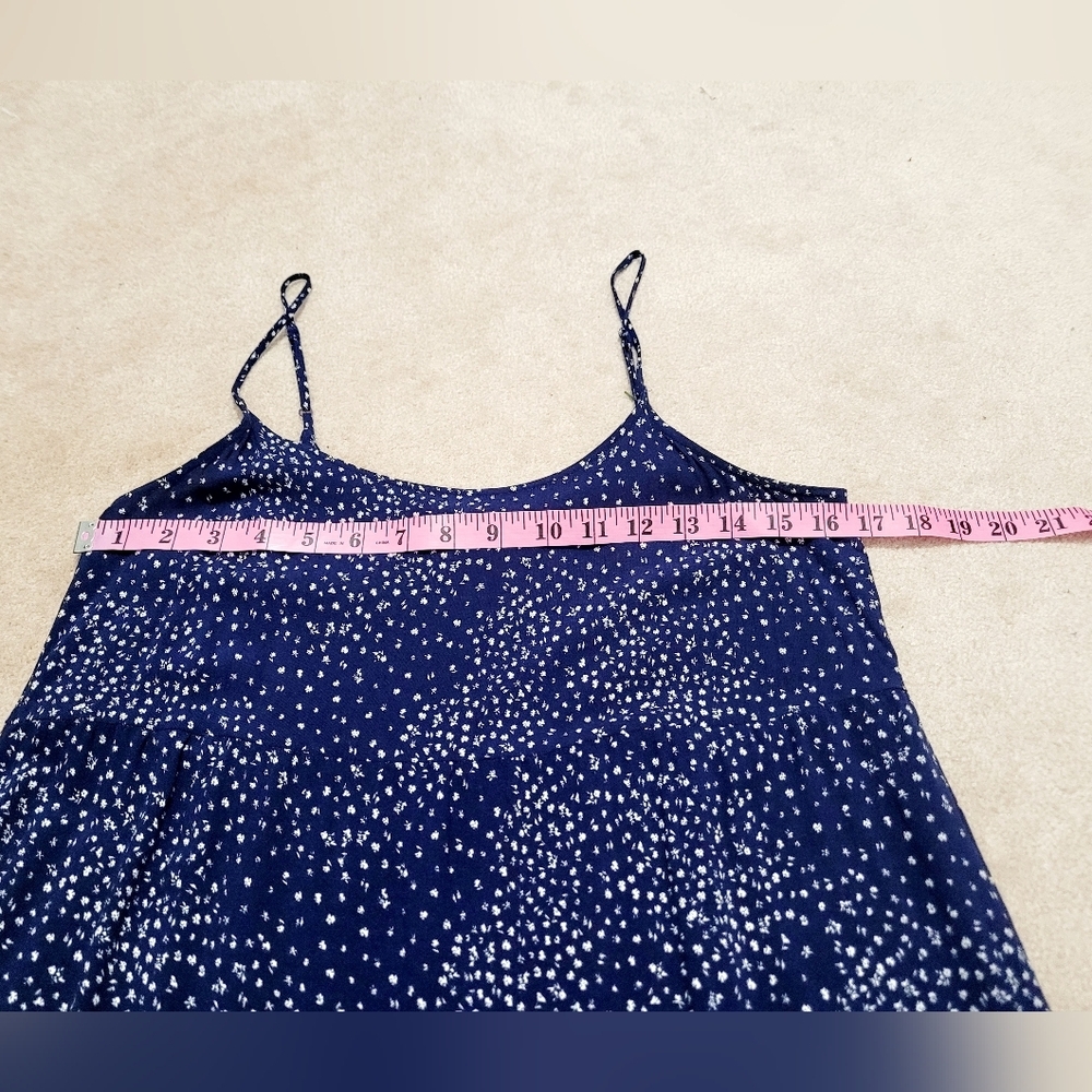 Pink Rose Navy Blue Floral Ruffle Hem Mini Dress Size Medium Boho Summer Tank - Picture 10 of 11